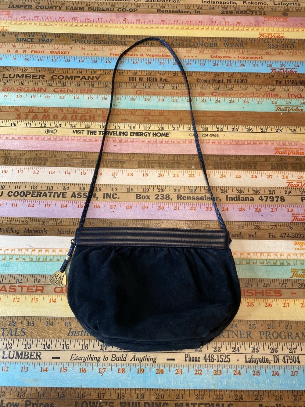 Vintage Morris Moskowitz Black Leather Handbag Clutch Braided Shoulder Bag MCM